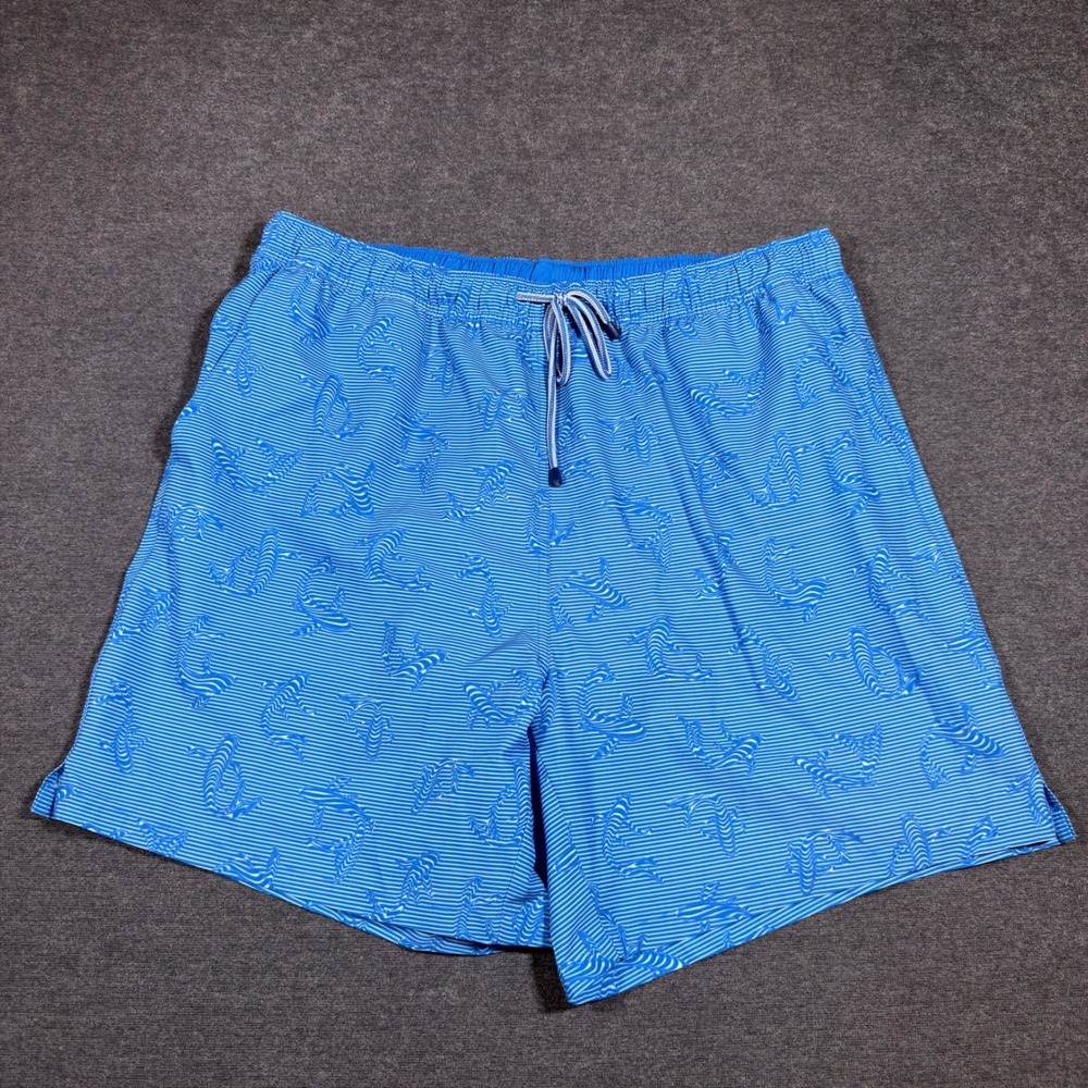 Peter Millar Swim Trunks Mens XL Blue Koi Fish Stripe Board Shorts Mesh Lined
